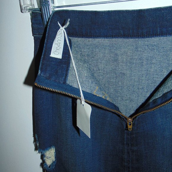 Cheyann Benedict Dark Wash Blue Denim Jean Straight Pencil Skirt Distressed 26"W - Picture 4 of 7